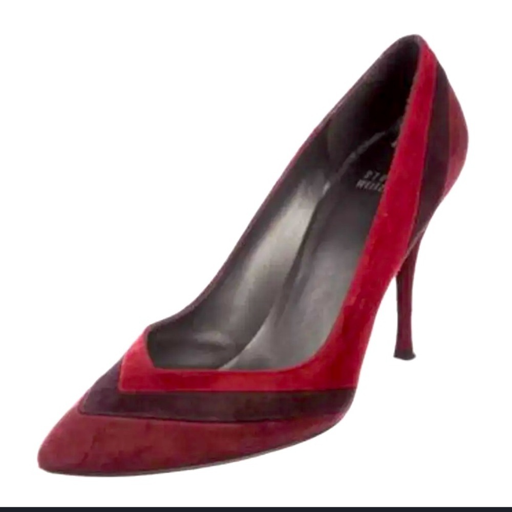 Stuart weitzman stitchup red suede heels boho formal party evening spring